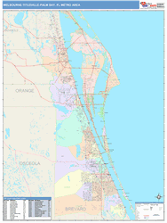 Melbourne-Titusville-Palm Bay Metro Area Wall Map Color Cast Style 2024